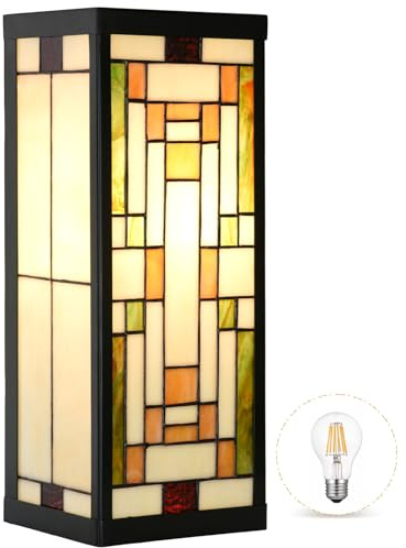 HomeBeauty WL0005 Tiffany Style Rectangular Outdoor Wall Lights Stained Glass Corridor Wall Lamp Vintage Outdoor Balcony Aisle Hallway Wall Sconce Lighting,6 Wx 5.5 D x16 H, Bulb Included (Bricks)