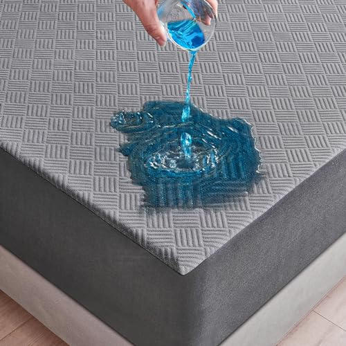 Inooro Queen Size Waterproof Mattress Protector, Breathable Bed Cover with 6 to 18 Inch Deep Pocket, Cooling Quiet Fitted Sheet, Noiseless Machine Washable for Home Bedroom Hotel, Gray (60x80 Inches)