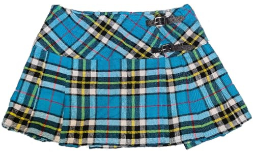 Viper London Minifalda de falda escocesa de 33 cm, color azul y negro, correas de cuero envolventes, Azul Negro Tartán, 38