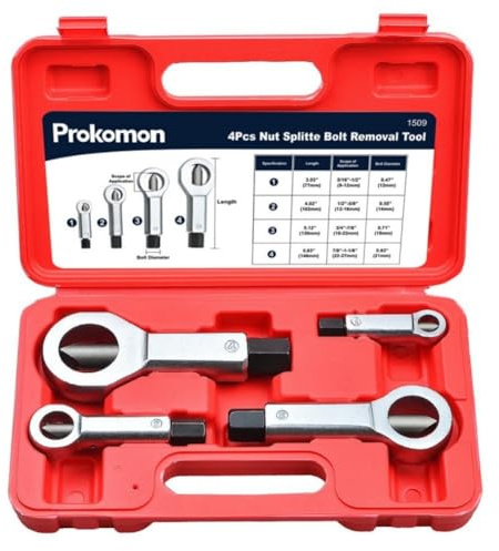 Zoomtools 4pcs Heavy Duty Nut Splitter Broken Damaged Stuck Removal Tool,Nut Removal Splitting Tool