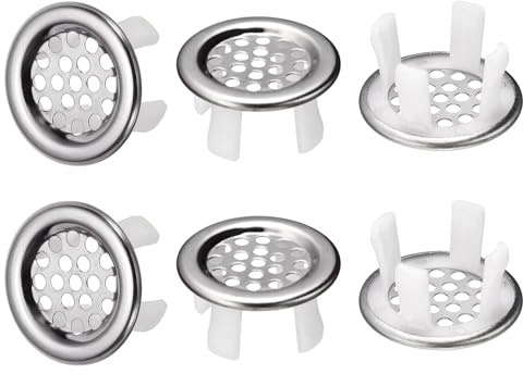 6-Pack Stainless Steel Sink Overflow Ring Kit | Bath & Kitchen Sink Hole Cover | Universal Basin Drain Cap | Overflow Trim for Sink, Bathtub, Bathroom