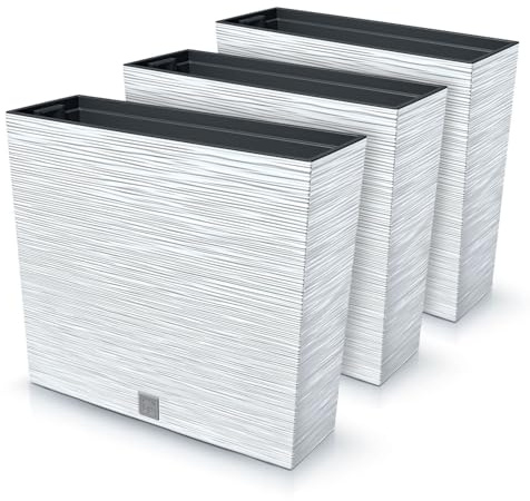 IMJ-Global Furu Case Lot de 3 pots à fleurs rectangulaires en plastique, 58 x 18 x 49,8 cm, pour intérieur extérieur, blanc, 44 litres, design moderne