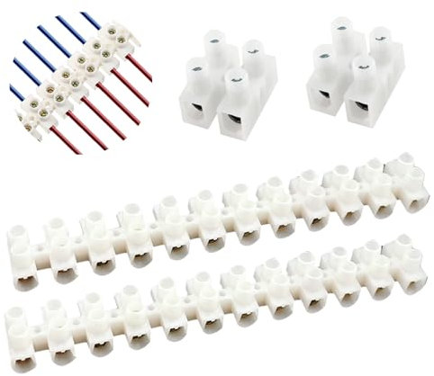 30A Electrical Connector Blocks, 12 Way White Terminal Block Electric Strip Wire for Wiring Cable Dual Row 12 Position (Pack 2)