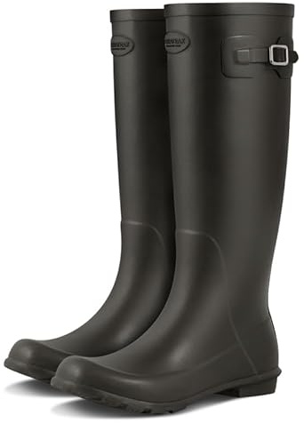 TerraTrax Women's Rain Boots, Waterproof Natural Rubber Knee High Boots with Arch Support - Adjustable Gusset for Custom Fit, Comfortable Gardening Shoes & Festival Wellies, Brown & Size 8