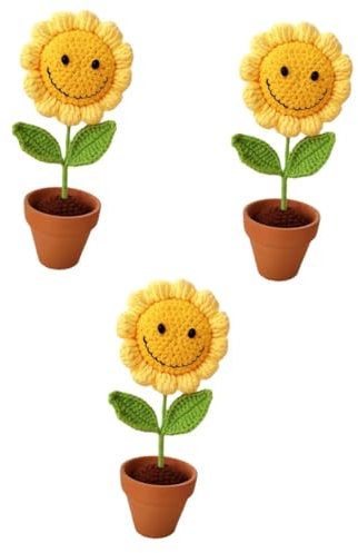 SEWACC 3 Stück Topf Sonnenblumen Häkel Bastelarbeiten Blumenstrauß Häkel Ornament Stricken Sonnenblumen Bastelkunst Künstliche Blumen Für Vase Kunstblumen Für Vase Garn