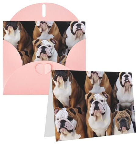 STVYUKL Grußkarte mit englischen Bulldoggen, blanko, mit Umschlägen, Dankeskarten, Notizkarten, 10,2 x 15,2 cm, für alle Anlässe, Rosa, für Weihnachten, Feiertage, Geburtstage, Abschlussfeiern,