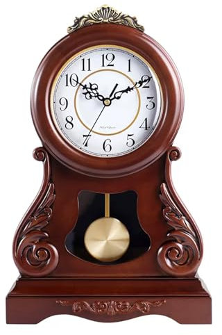 LVSEWOA Kaminuhr mit Pendel und Glockenspiel für die Inneneinrichtung, Vintage-Standuhr aus Holz mit schwingendem Pendel, Schreibtischuhr mit Batteriebetrieb