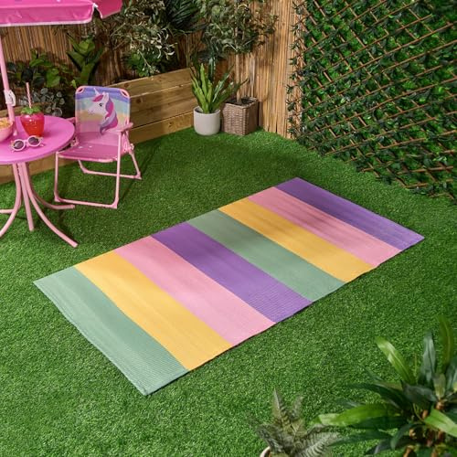 OHS Outdoor Mats For Garden Rug Pastel Stripes Pattern, Water Resistant Foldable Reversible Outdoor Rug For Patio Porch Poolside & Balcony, Multi-80x150cm