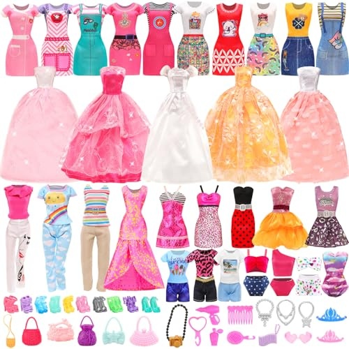 Miunana 58 Pezzi Per 11.5 Pollici 30 cm Bambola: 2 Vestiti Da Sposa + 2 Abiti + 2 Pantaloni + 2 Costumi Da Bagno + 12 Vestiti Moda + 10 PCS (20 Pezzi) Scarpe + 18 Accessori (Consegna Casuale)