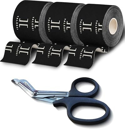Cintas Kinesiológicas Talessi. Vendas Autoadhesivas. Cinta Kinesiológica Resistente al Agua para Deportistas y Fisioterapeutas.Ideal para Rodilla, Hombro, dedos y Entrenamientos (Negro, 3)