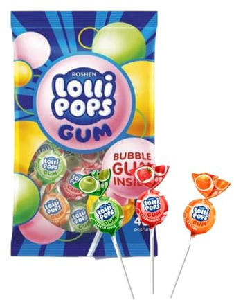 Lollipops Gum Gusti Assortiti (Arancia-Mela-Fragola) Con Gomma Da Masticare 920g 48Pz