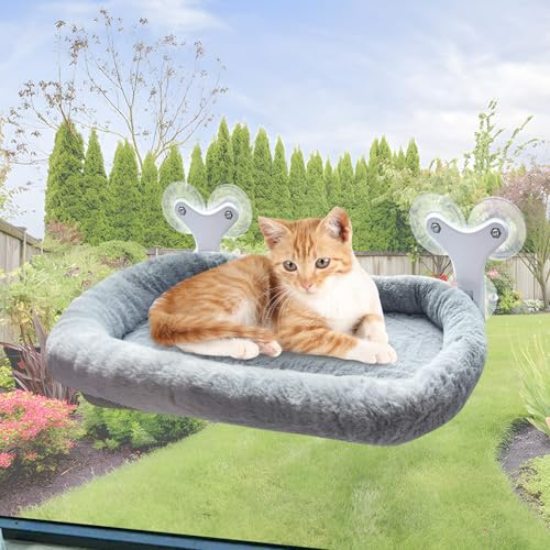 Weiche Katzen fensterhängematte – 60x30cm faltbares Katzen fensterbett mit wendbarer Matte, stabile Katzenhängematte hält bis zu 18kg