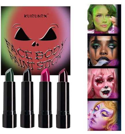 KUIRUNRX® Halloween Lippenstift Set, Schwarzer Lidschatten Lippenstift Body Face Painting Farben Schwarz Cremige Stifte für Fußball, Baseball, Softball und Halloween Party Makeup (4PCS)