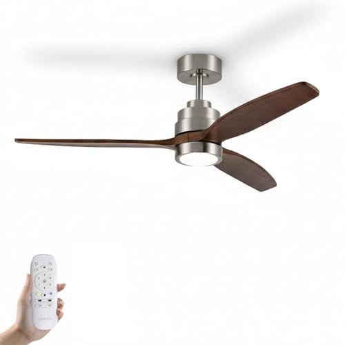 YOEVU HELIX - Ventilador de Techo con Luz WiFi Alexa App y Mando | 50 W | 6 Velocidades | Ultra Silencioso | 3 Aspas 132 cm Diámetro | Temporizador | Luz LED Regulable | Madera Clara Nogal