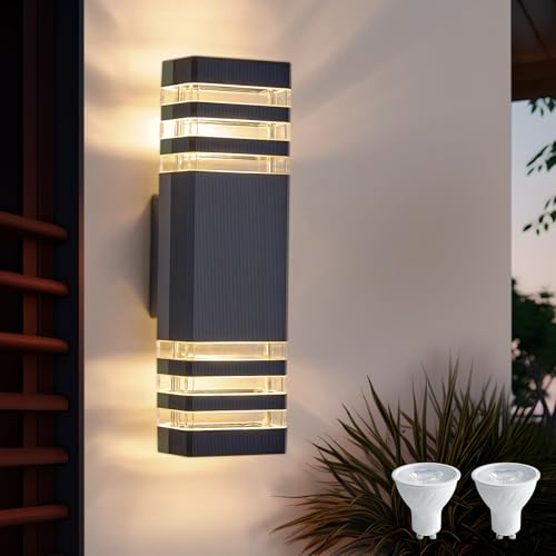 CELAVY LED Aussenlampe Wand Außenleuchte Außenlampe Anthrazit, IP65 Up Down Wandleuchte aussen Wandlampe außen, GU10 3000K Aussenleuchte Ausenbeleutung Aussenbeleuchtung Hauswand Terrasse Haustür