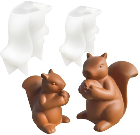 TZEKING 2 Stück Silikonform Eichhörnchen,Gießformen Silikon Eichhörnchen,Tiere Kerzen Silikonformen,Zum Gießen Eichhörnchen Hält Einen Tannenzapfen,Gipsformen Zum Gießen,für Deko & Bastelarbeiten