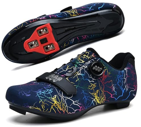 Hixingo Fahrradschuhe Herren SPD SPD-SL Damen Rennradschuh MTB Radsportschuhe Mountainbike Schuhe Donner Drucken Sneaker Atmungsaktive Komfortabel Outdoor-Radschuhe Fahrrad Schuhe
