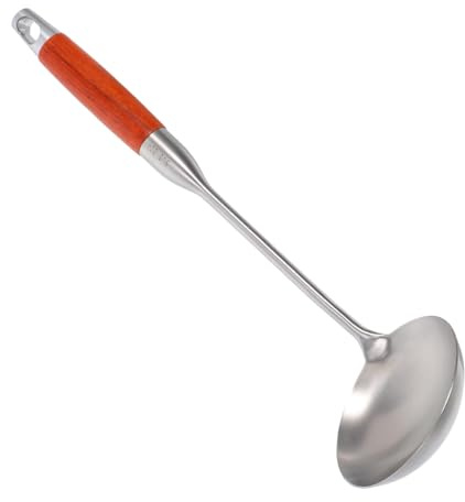 COLLBATH Mestolo Grande in Acciaio Inossidabile con Manico in Legno Pregiato Cucchiaio da Zuppa Resistente e Antiruggine per Servire Salse e Minestre Utensile da Cucina Multifunzionale