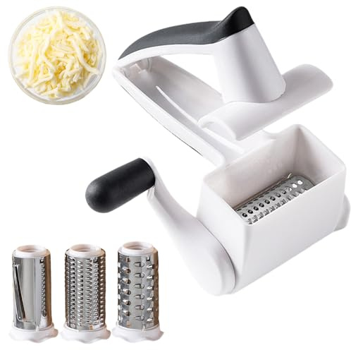 Râpe à parmesan 3 en 1 avec 3 tambours interchangeables, 2 mm et 4 mm et tranches, râpe à fromage en acier inoxydable pour parmesan, fromage dur, noix, chocolat, passe au lave-vaisselle, 16,5 x 10 x 8