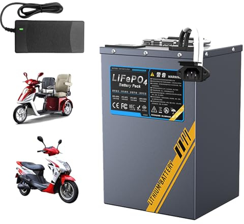 HJGHY Batería para Motocicleta eléctrica de 48V, 60V y 72V, de 15Ah, 30Ah, 45Ah y 60Ah, de fosfato de Hierro y Litio (LiFePO4), para Scooter y ciclomotor.