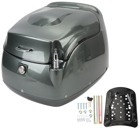 Qqmora ABS-Material, Motorrad-Topcase, Retro, Wasserdicht, 38 L, Motorrad-Kofferraum, Gepäck, Topcase, Universelle Passform für Elektroroller und Motorräder (Grau)