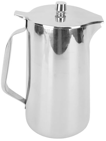 Yosoo Jarra de Agua Fría, Tetera de Acero Inoxidable de 2L con Tapa, Jarra para Espumar Leche, Dispensador de Bebidas para Máquinas de, Arte Latte, 12x24cm