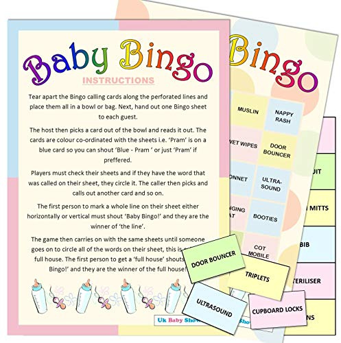 UK Baby Shower Co Ltd Unisex Baby Shower Game Polka Style - Baby Bingo - 20 Player