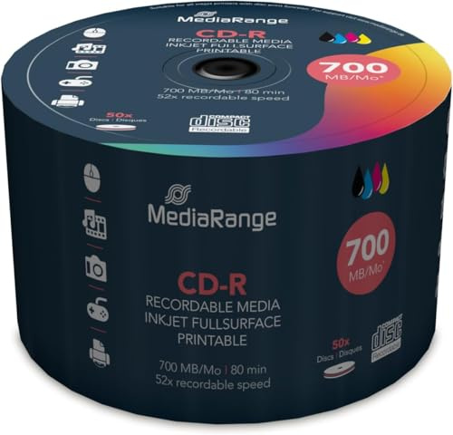 MediaRange - CD-R, superficie bianca, 80 min, 50 pezzi
