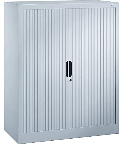 C + P Möbelsysteme C+P | Rollladenschrank mit Horizontal-Jalousie | HxBxT 1230 x 1000 x 420 mm | 2 Fachböden | 3 Ordnerhöhen | lichtGrau