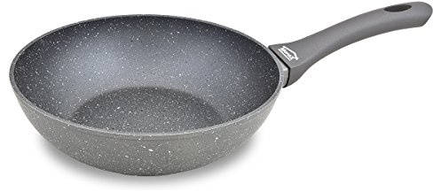 Menax Focus - Sartén Honda Estilo Wok de Aluminio Forjado - 5 Capas de Revestimiento Antiadherente Efecto Piedra - Diámetro 28 cm