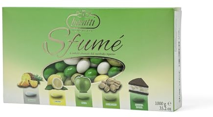Buratti Confetti con Mandorle Tostate Ricoperte di Cioccolato, Bianco ai Molteplici Gusti, Tenerezze Sfumè Verde - 1000 g