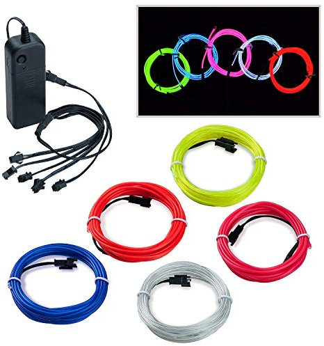 COVVY 5 * 1m EL Wire LED Neon Flessibile Elettroluminescente Filo EL Fili Super Luminoso Stroboscopico Controllo di o Abito Cosplay Festa Halloween Natale Party Carnevale Decorazione (Colore)