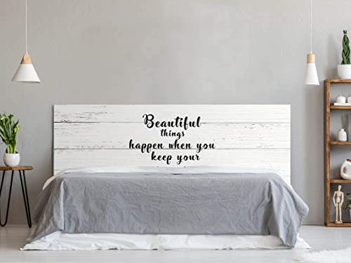 Cabecero Cama Cartón ecologico Texto Beautiful Things sobre imitación Madera Blanca 150x60cm | Disponible en Varias Medidas | Cabecero Ligero, Elegante, Resistente y Económico |