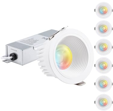 TORCHSTAR 5CCT 3 Inch Recessed LED Lights with Junction Box, Narrow Frame Baffle Trim, Aluminum, 9W 700LM CRI90 Dimmable Anti-Glare Downlight, IC Rated, ETL, 2700-5000K Selectable, Pack of 6