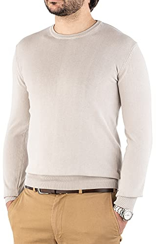 Cashmere Zone-Maglione Uomo Girocollo in Puro Cotone Egiziano Artigianalità Italiana e Confort a Manica Lunga (L, Grigio Chiaro)