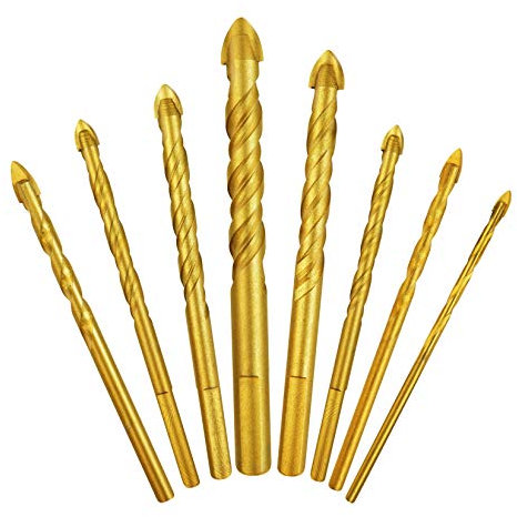 Punte Trapano Gres Porcellanato Muro Cemento Ceramica Piastrell, 8pz. Punta da Trapano per Forare Vetro Professionali Rivestimento in Titanio Set di 8 Pezzi 3mm 4mm 5mm 6mm 8mm 10mm 12mm