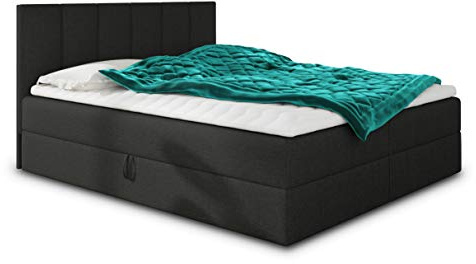 Sofnet Boxspringbett Star mit Topper, Bonell-Matratze und 2 Bettkästen, Doppelbett, Polsterbett, Bett, Bettgestell, Stilvoll, Schlafzimmer, Velour oder Webstoff (Schwarz (Inari 100), 160 x 200 cm)