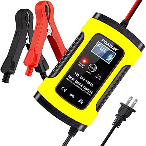 FOXSUR Car Battery Charger and Maintainer, 12V 5 Amp Fully Automatic Smart Battery Charger with LCD Display, Used for Charging, Maintaining and Repairing Batteries