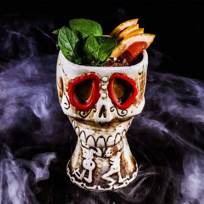 XJKJ Tiki-Becher aus Keramik, hawaiianische Party-Tassen, Cocktail-Gläser, exotische Cocktail-Gläser, lustig, Kunsthandwerk, kreative Keramik für Bar, Küche, Café (Totenkopf-Form)