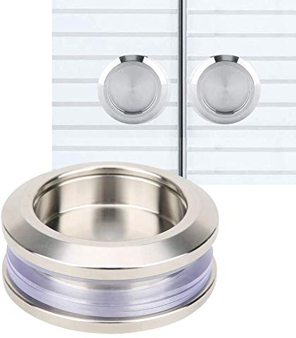Zerodis Poignée de porte coulissante en acier inoxydable, moderne, ronde, avec serrure à bouton-poussoir, pour porte en verre de douche, 1 unité, polie, acier inoxydable