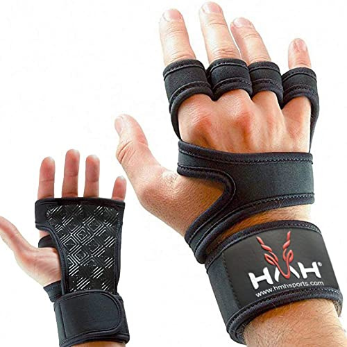 HMH Sports Guantes de gimnasio para levantamiento de pesas para hombres y mujeres, con soporte de muñeca, acolchados, extra agarre, protección de la palma, guantes de entrenamiento, para colgar,