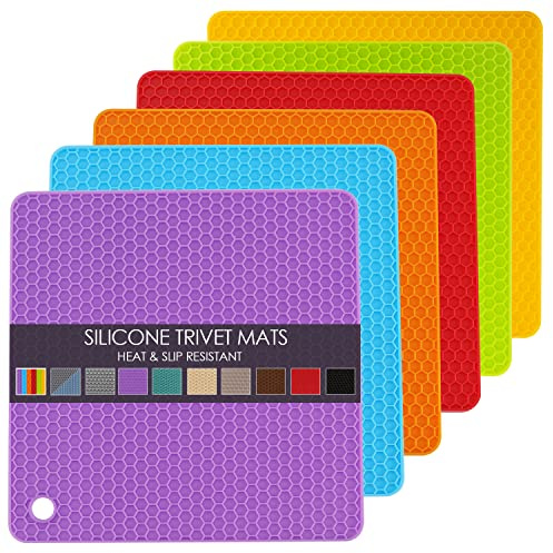 6 Pack Silicone Trivet Mat, Silicone Trivets for Hot Pots and Pans, Multipurpose Non-Slip & Heat Resistant Silicone Hot Pad for Kitchen Counter