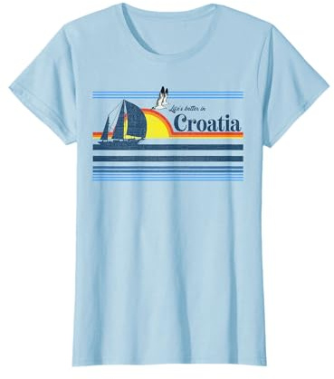 Kroatien - Strand Retro 70er 80er Jahre Segelboot Sonnenuntergang Vintage T-Shirt
