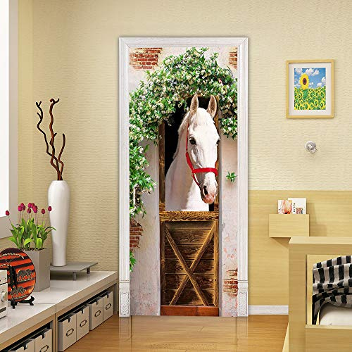 Türtapete Selbstklebend TürPoster 3D Türbild - Pferd - Türfolie Fototapete PREMIUM PVC Wasserfest Türaufkleber Wandtattoo Für Schlafzimmer Wohnzimmer Tür Dekoration Stickers 86 x 200 cm
