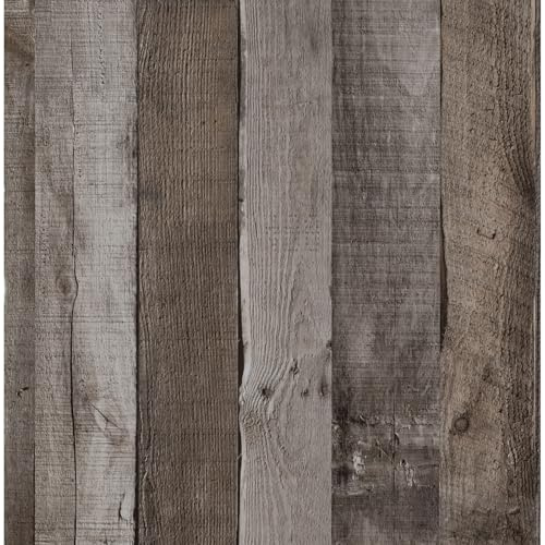 FENTIS Wood Self Adhesive Wallpaper Grey and Brown Vinyl Wrap | Peel and Stick Sticky Back Plastic Contact Paper Roll for Bedroom Bathroom Living Room Waterproof 44.5x500cm