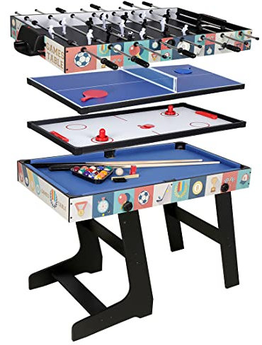 HLC Multi Spieletisch Multigame Spieltisch Klappbar Tischkicker SpieltischWeihnachten Geburtstag Geschenke 4 in 1 Spieltisch mit Billardtisch Tischtennistisch Tischfußball Hockeytisch 121.5x61x81.5CM