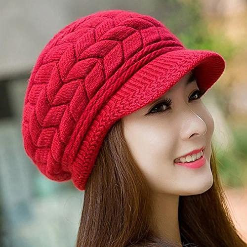 tcax Baskenmütze Damen Damen Winter Einfarbig Warm Stricken Lose Baskenmütze Lässige Skimütze Spitzen Baskenmütze Plus Samt Dicke Strickohrschützer,Rot,Einheitsgröße