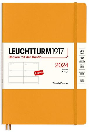 LEUCHTTURM1917 367660 Wochenkalender, Softcover, Medium (A5) 2024, 12 Monate, Rising Sun, Englisch