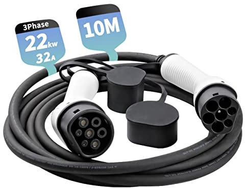 TUV Certified EV Charger Cable 32A 22KW 3 Phase 480V Type 2 to Type 2 10M for Charging Station EV Cable Compatible with All IEC62196-2 e.g. Charger Tesla BMW
