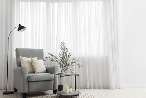 Generisch Gardinen mit Kräuselband Fertiggardine halbtransparent Voile Bleiband Vorhang Wohnzimmer Schlafzimmer Fenster Vorhänge Weiß (HxB 140x200 cm)